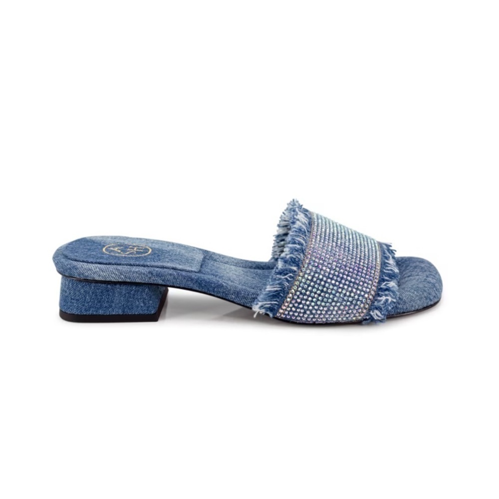 ASH women shoes Blue denim fabric Maui open toe mule frayed edges heel 9